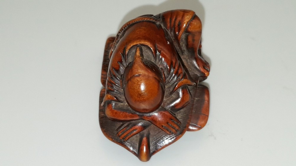 Unusual Japanese Edo (early 19thC) Boxwood Netsuke of a Sleeping Farmer View IV