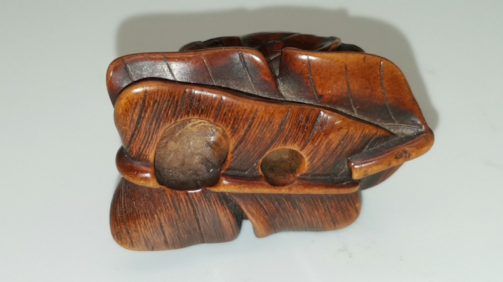 Unusual Japanese Edo (early 19thC) Boxwood Netsuke of a Sleeping Farmer View V