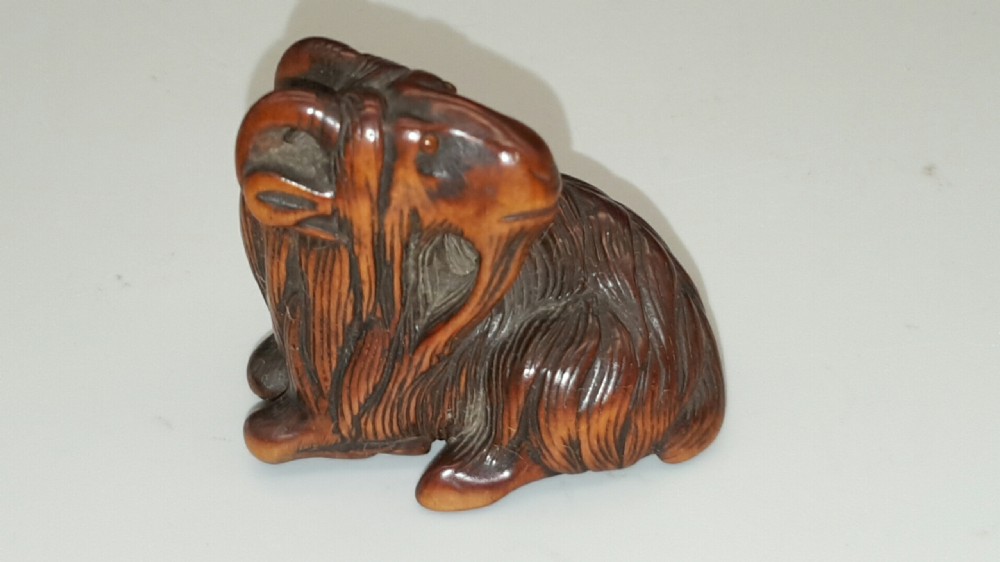 Magnificent Japanese Edo (18thC) Boxwood Netsuke of a Recumbent Ram
