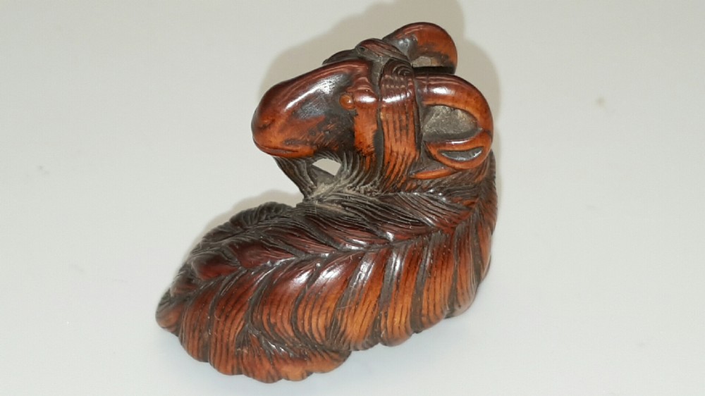 Magnificent Japanese Edo (18thC) Boxwood Netsuke of a Recumbent Ram View II