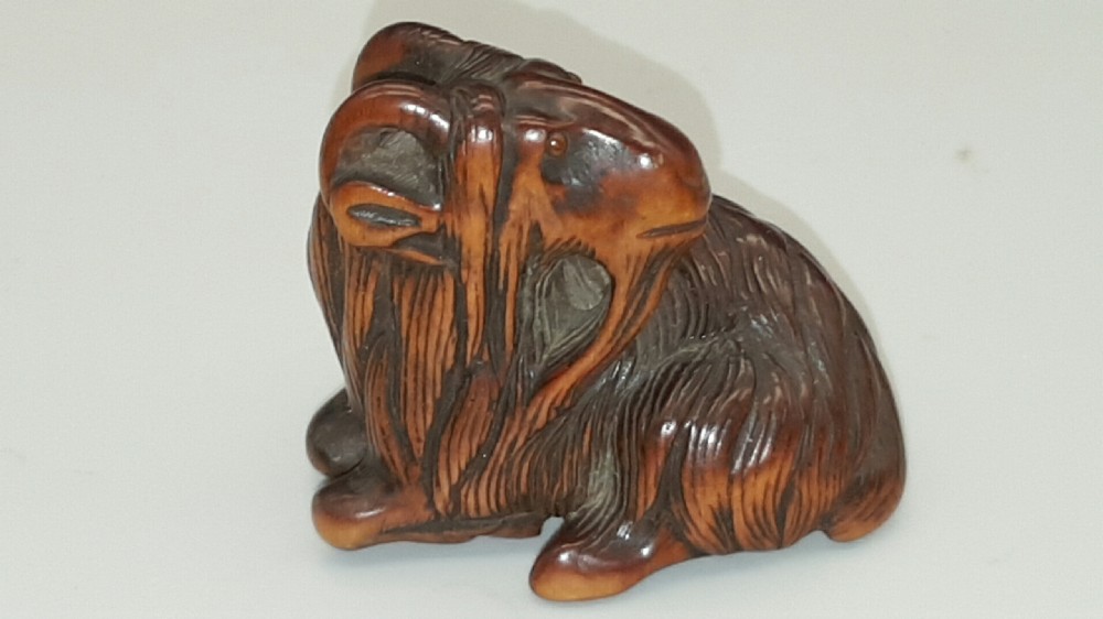 Magnificent Japanese Edo (18thC) Boxwood Netsuke of a Recumbent Ram View VII