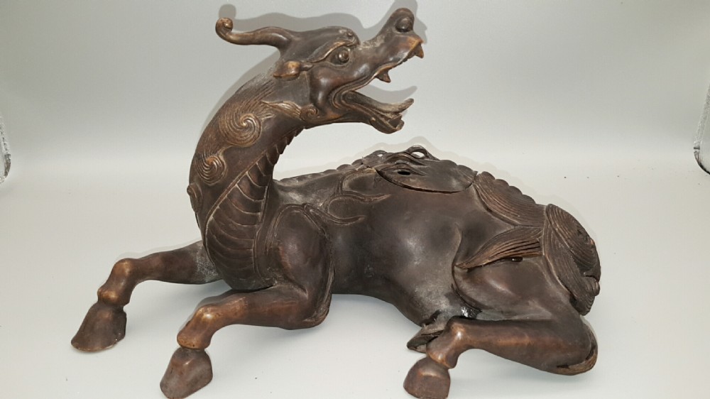 Japanese Meiji (19thC) Bronze Kirin Koro (Incense Burner) and Cover