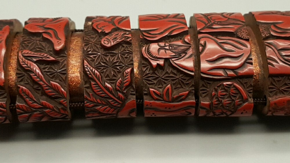Unusual Japanese Edo (19thC) Six-Case Tsuishu Red Lacquer Inro View VI