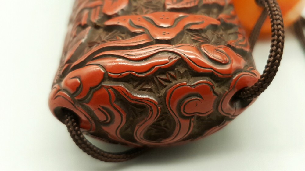 Unusual Japanese Edo (19thC) Six-Case Tsuishu Red Lacquer Inro View VII