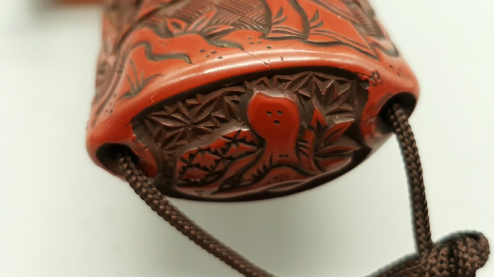 Unusual Japanese Edo (19thC) Six-Case Tsuishu Red Lacquer Inro View VIII