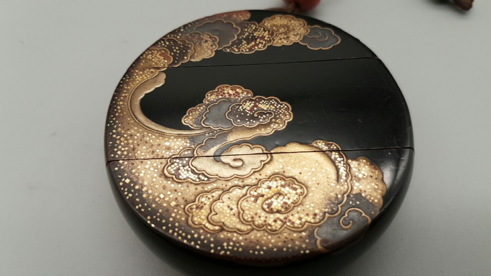 Unusual Japanese Meiji (19thC) Lacquer Circular Two-Case Dragon Inro View II