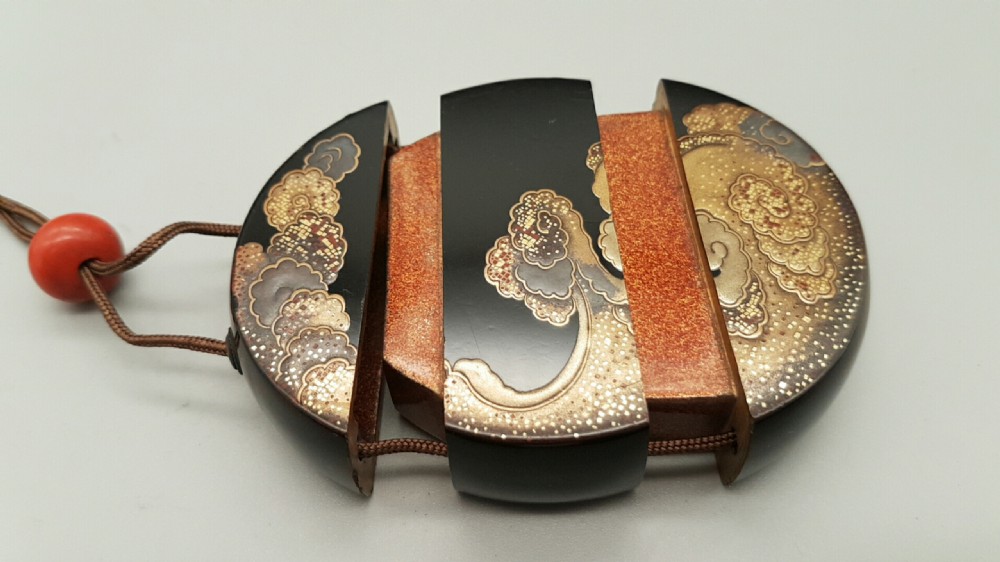 Unusual Japanese Meiji (19thC) Lacquer Circular Two-Case Dragon Inro View IV