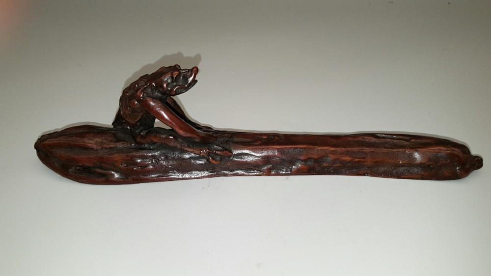 Japanese Meiji (early 20thC) Traditional Bronze Paperweight Depicting a Kappa on a Cucumber