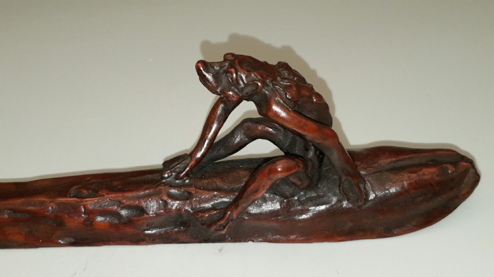Japanese Meiji (early 20thC) Traditional Bronze Paperweight Depicting a Kappa on a Cucumber View II