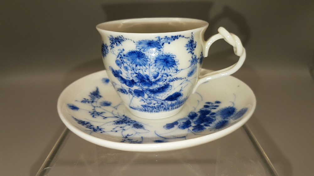 Exquisite Japanese Meiji (19thC) Arita Blue & White Cup and Saucer View II
