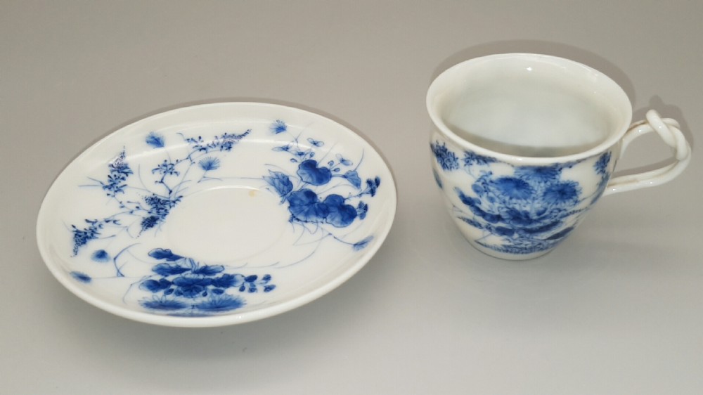 Exquisite Japanese Meiji (19thC) Arita Blue & White Cup and Saucer View V