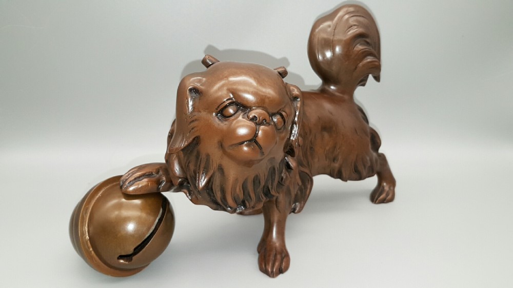 Superb Japanese Meiji (early 20thC) Bronze of a Japanese Chin Dog Playing with a Ball View II