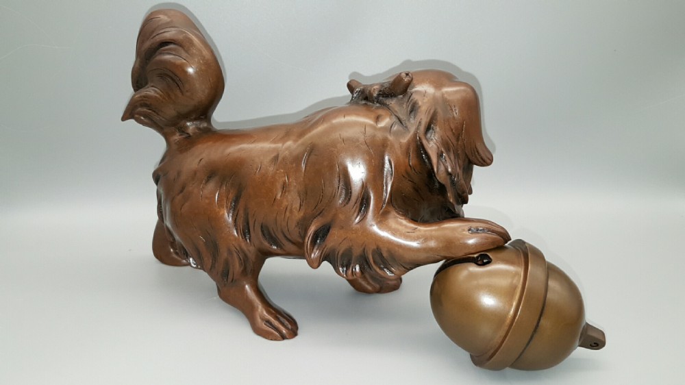 Superb Japanese Meiji (early 20thC) Bronze of a Japanese Chin Dog Playing with a Ball View III