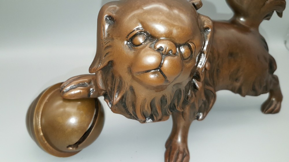 Superb Japanese Meiji (early 20thC) Bronze of a Japanese Chin Dog Playing with a Ball View V
