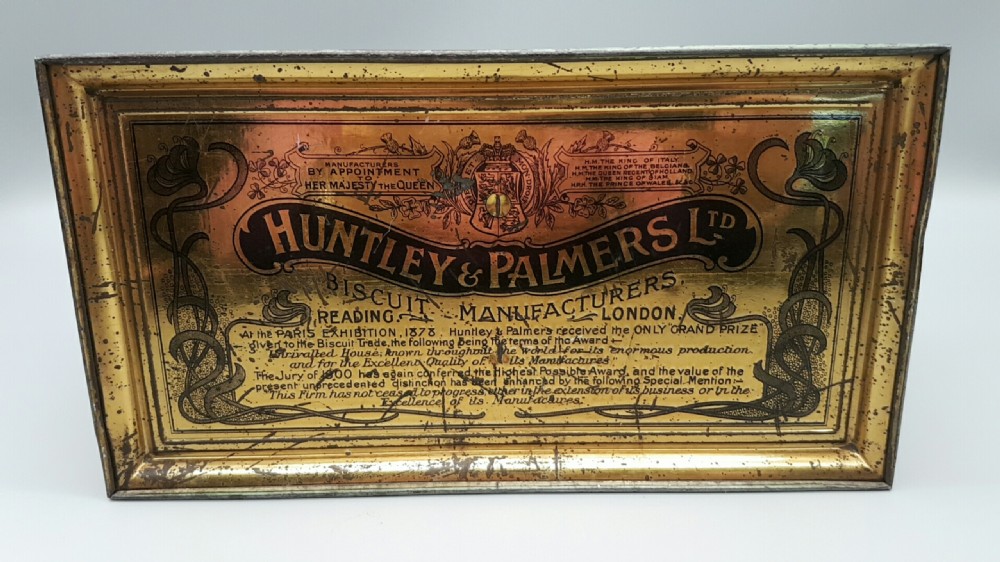 Attractive Huntley & Palmers C 1900 Biscuit Tin in the form of a Tea Caddy with Embossed Medieval Designs View VIII
