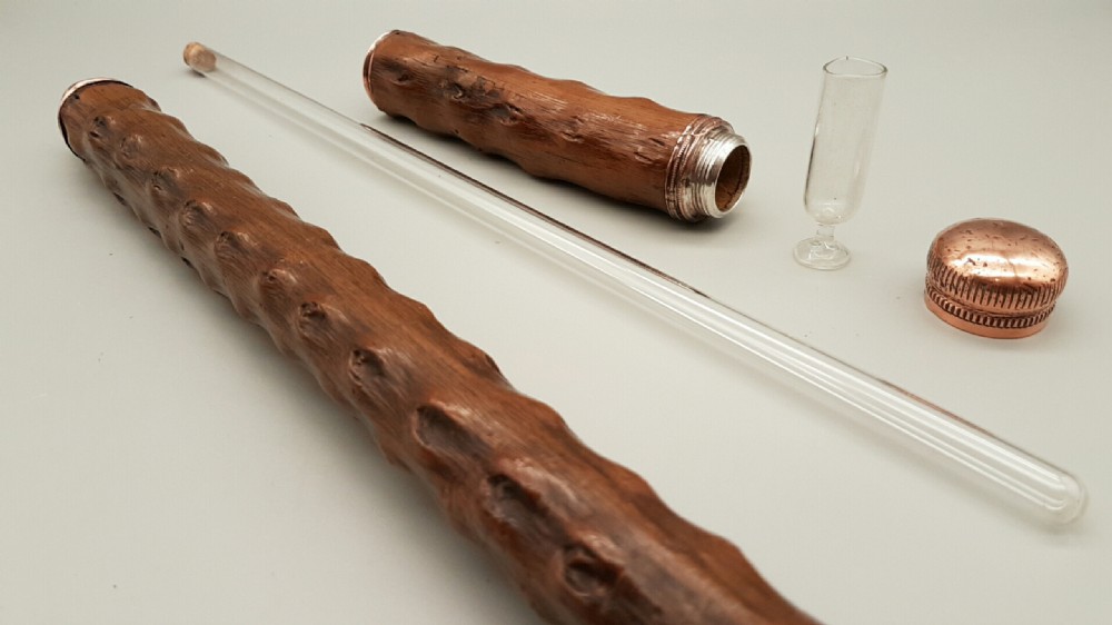 Rare Antique Victorian Gnarled Wood ‘Tippling’ Cane with a Concealed Glass Vial and Drinking Glass View IV