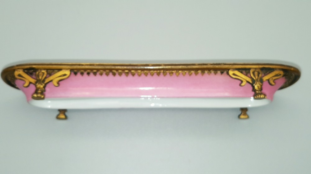Attractive French 19thC Hand-Painted Porcelain & Ormolu Pen Tray  View VI