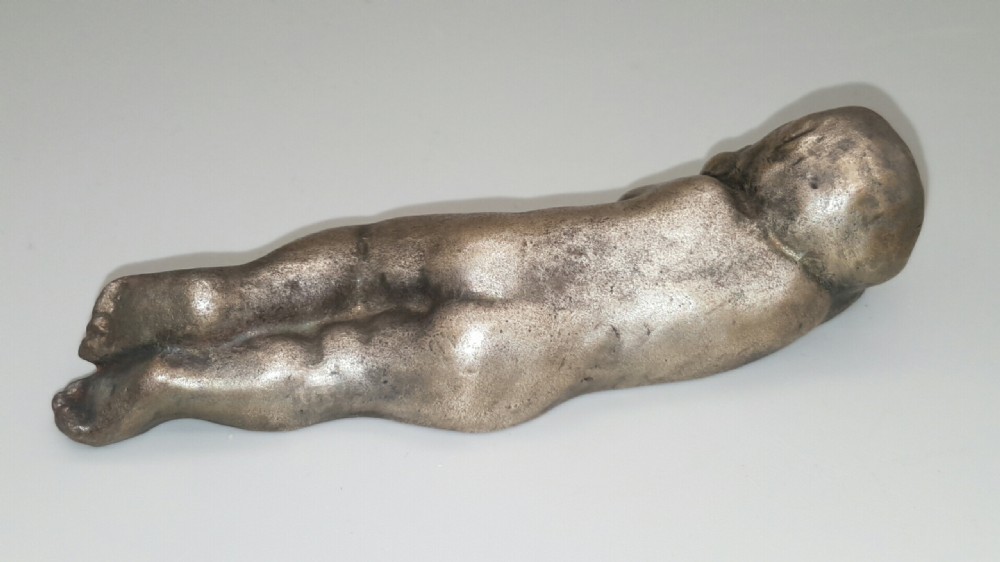 Charming Japanese Meiji Silvered Bronze Paperweight of a Naked Child View II