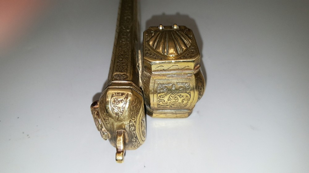 Rare Antique (19thC) Ottoman Qalamdan, a Scribe's Pen Box with Attached Inkwell View IV
