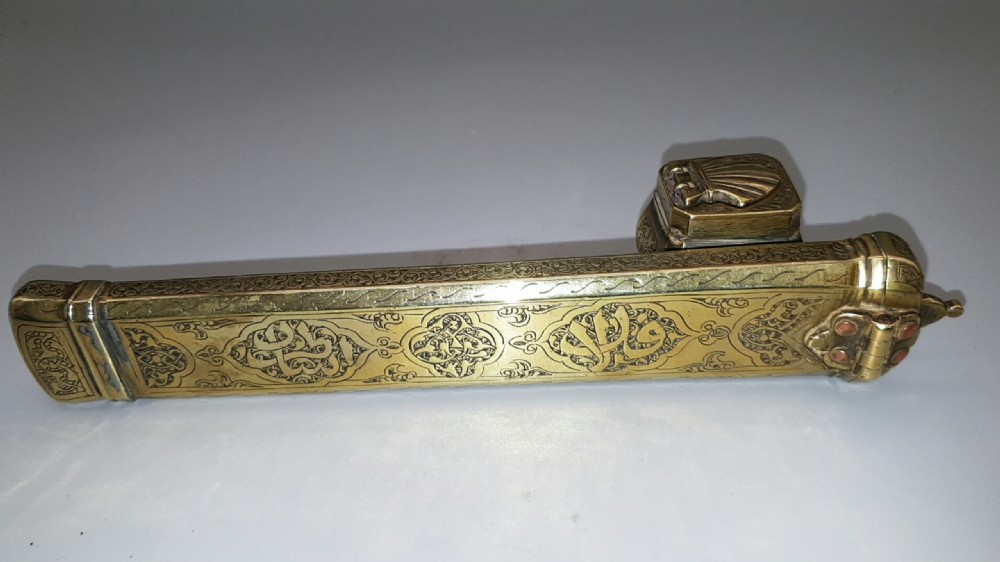 Rare Antique (19thC) Ottoman Qalamdan, a Scribe's Pen Box with Attached Inkwell View V