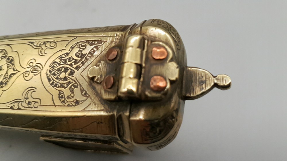 Rare Antique (19thC) Ottoman Qalamdan, a Scribe's Pen Box with Attached Inkwell View VII