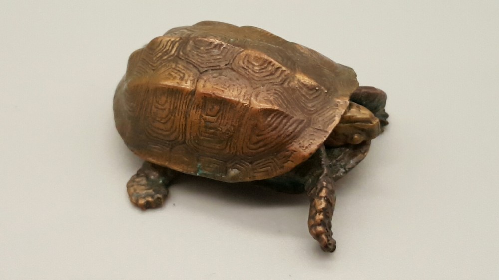 Excellent Meiji Japanese Miniature Bronze of a Tortoise with Retractable Head/Tail View II