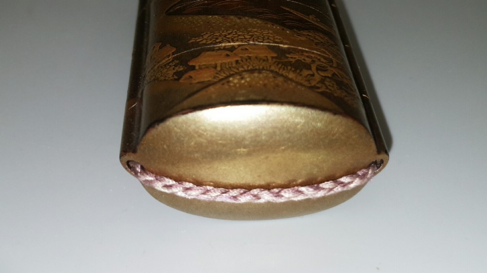 Attractive Japanese Meiji Gold 4-Case Lacquer Inro with Glass Ojime View V