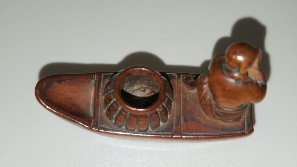 Unusual Japanese Edo Boxwood Netsuke of a Fishman's Boat View III