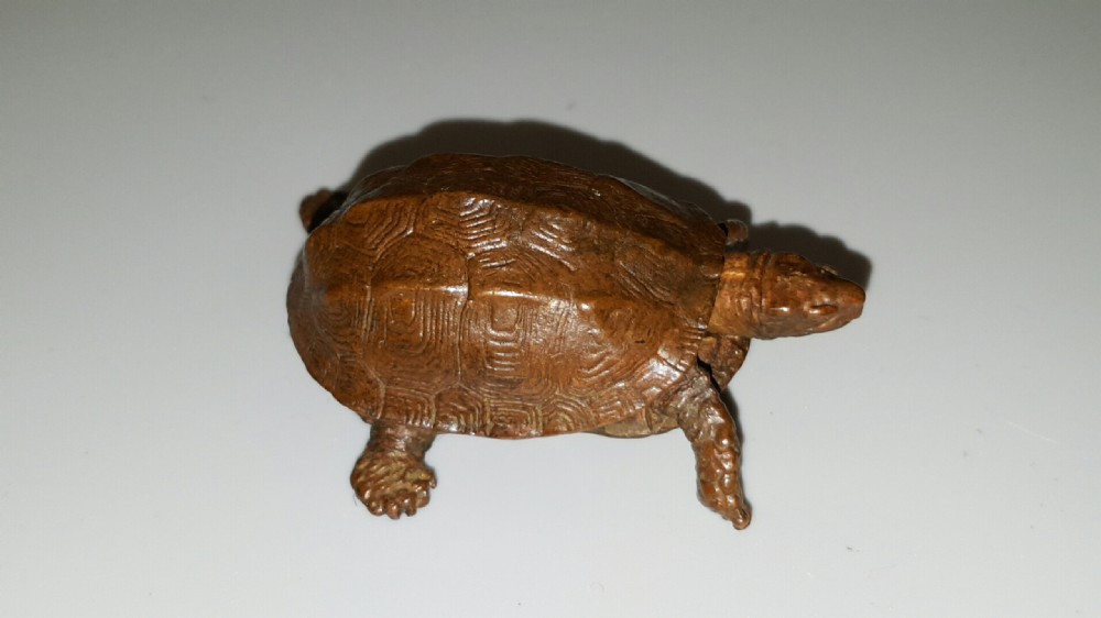 Excellent Meiji Japanese Miniature Bronze of a Turtle with Retractable Head/Tail View II