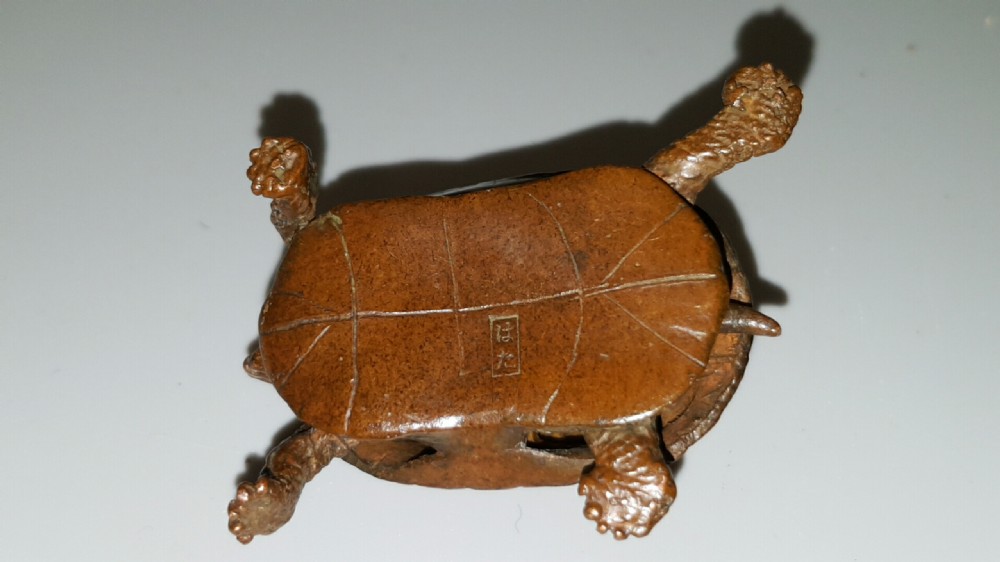 Excellent Meiji Japanese Miniature Bronze of a Turtle with Retractable Head/Tail View V