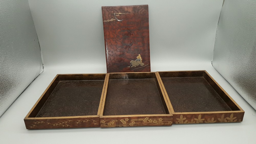 Beautiful Japanese Meiji (19thC) Lacquered Three-Tier Stationery Box  View IV