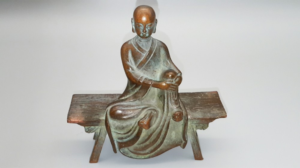 Japanese Meiji Bronze of Seated Rakan (disciple of Buddha) Figure