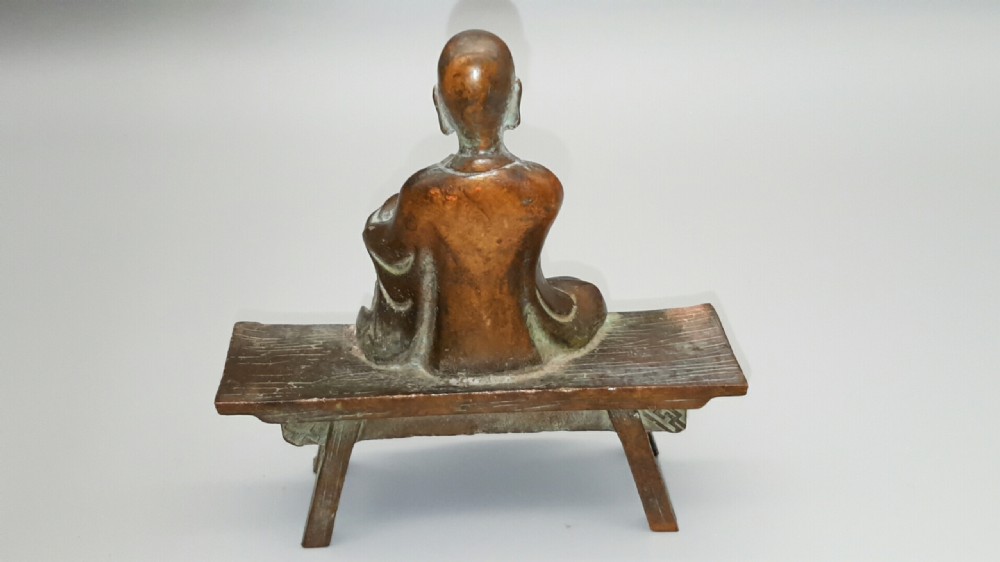 Japanese Meiji Bronze of Seated Rakan (disciple of Buddha) Figure View IV