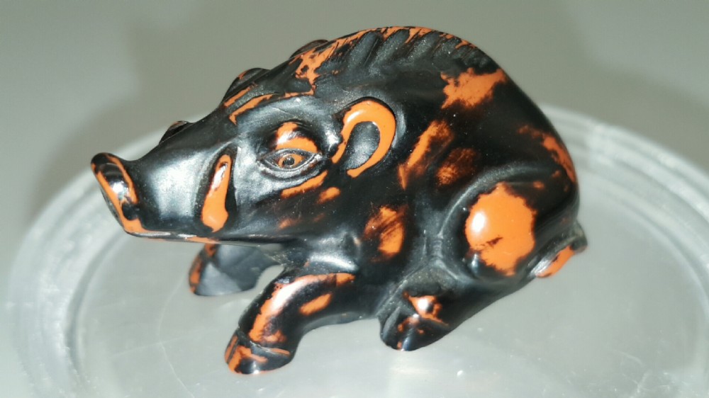 Rare Japanese Meiji Boxwood Negoro Lacquer Netsuke of a Wild Boar