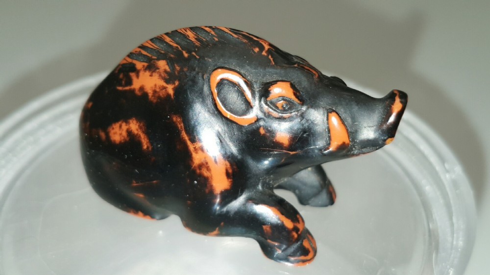 Rare Japanese Meiji Boxwood Negoro Lacquer Netsuke of a Wild Boar View II