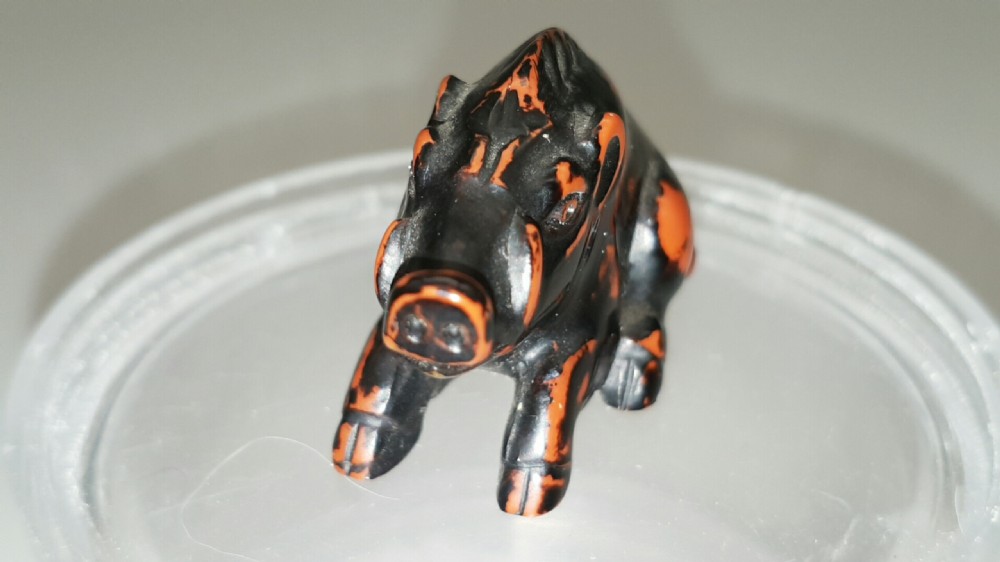 Rare Japanese Meiji Boxwood Negoro Lacquer Netsuke of a Wild Boar View IV