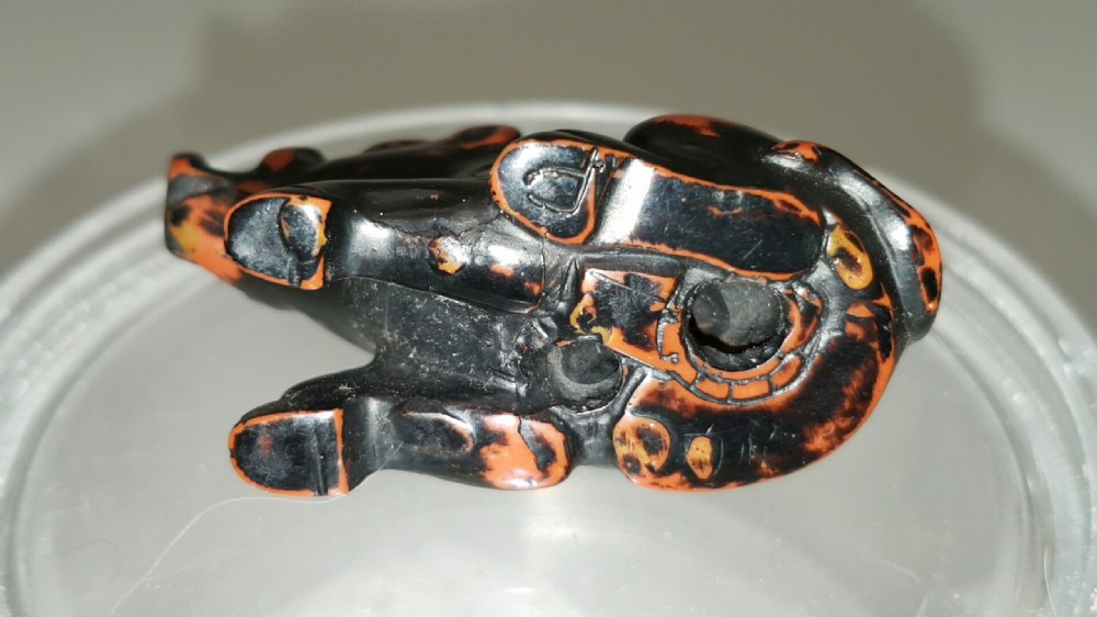 Rare Japanese Meiji Boxwood Negoro Lacquer Netsuke of a Wild Boar View V