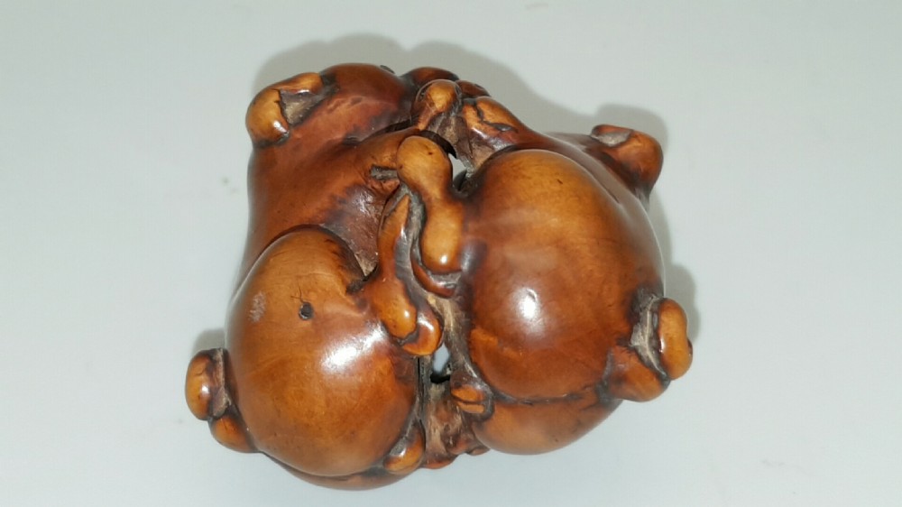 Japanese Meiji Boxwood Netsuke of Two Puppies at Play View IV
