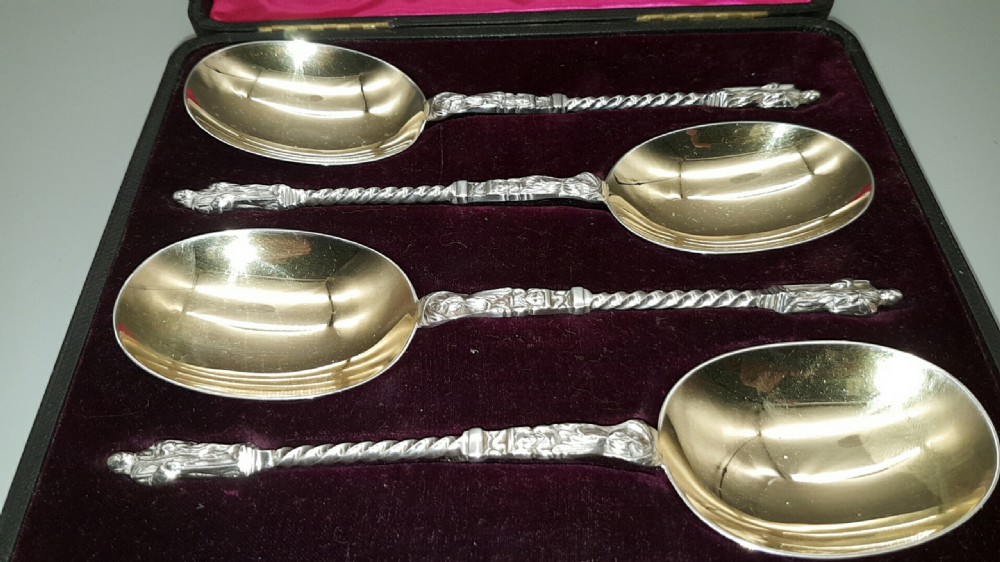 Beautiful Set of Four Victorian English Sterling Silver Apostle Serving Spoons View II