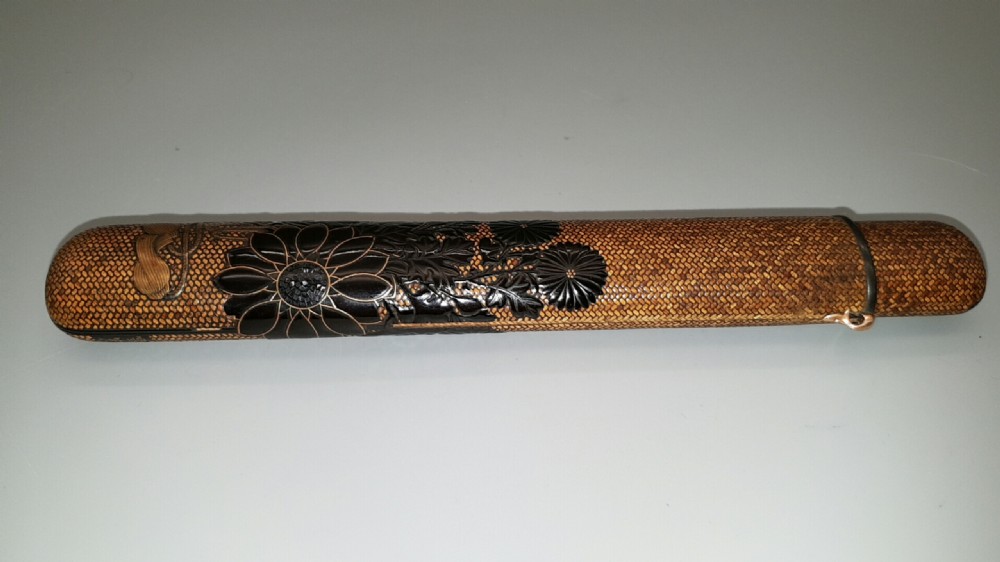 Unusual Japanese Meiji (19thC) Lacquered Woven Bamboo Pipecase (Kiseru-sitzu)