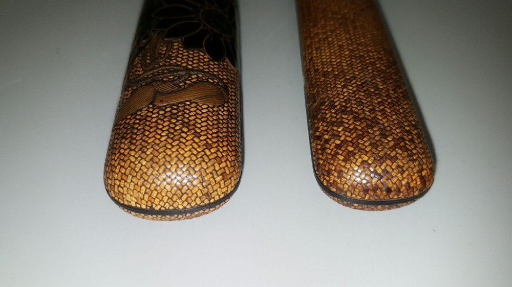 Unusual Japanese Meiji (19thC) Lacquered Woven Bamboo Pipecase (Kiseru-sitzu) View VI