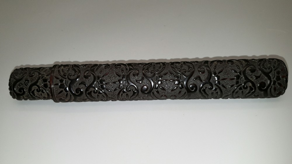 Rare Japanese Meiji (19thC) Black Lacquered Pipecase (Kiseru-sitzu)