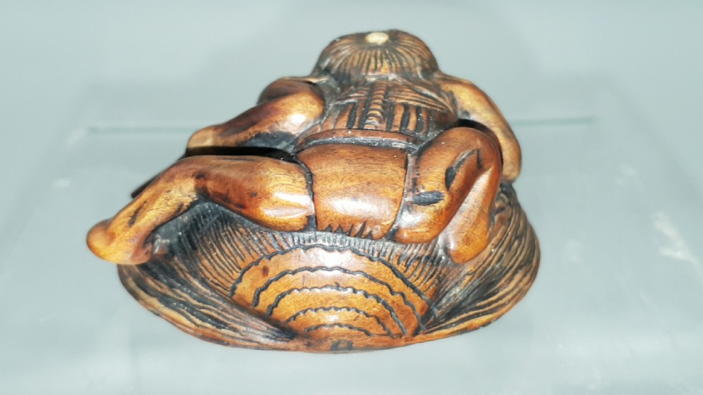 Japanese Meiji (19thC) Boxwood Netsuke of a Kappa (Yokai)) on a Clam, signed View III