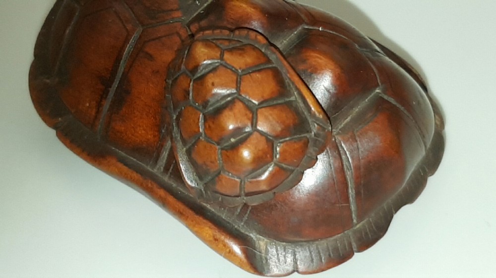 Rare Japanese Edo (19thC) Boxwood Netsuke of a Tortoise and Young (Oyako) signed Masakichi.  View IV