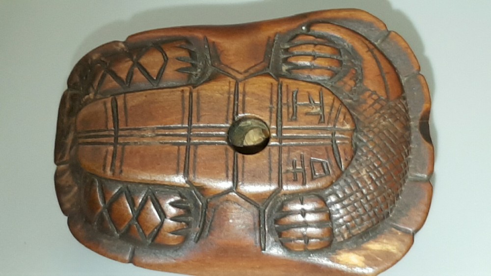 Rare Japanese Edo (19thC) Boxwood Netsuke of a Tortoise and Young (Oyako) signed Masakichi.  View V