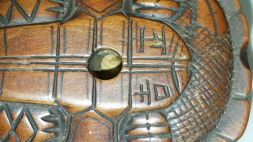 Rare Japanese Edo (19thC) Boxwood Netsuke of a Tortoise and Young (Oyako) signed Masakichi.  View VI