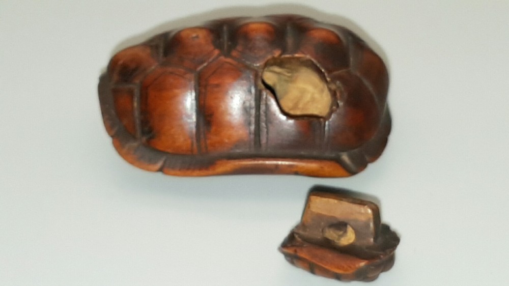 Rare Japanese Edo (19thC) Boxwood Netsuke of a Tortoise and Young (Oyako) signed Masakichi.  View VII