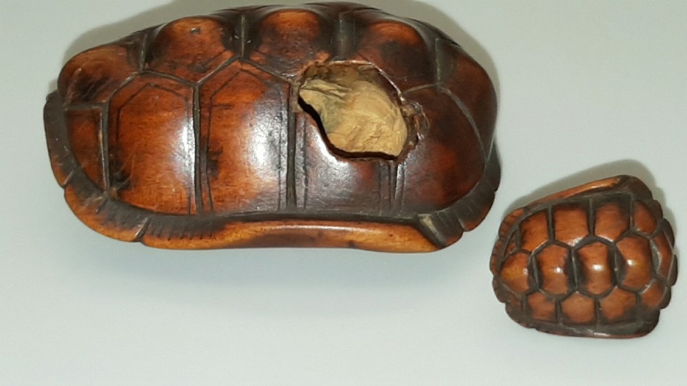 Rare Japanese Edo (19thC) Boxwood Netsuke of a Tortoise and Young (Oyako) signed Masakichi.  View VIII