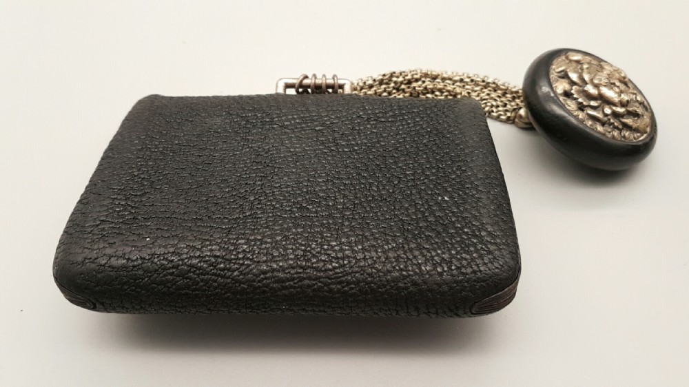 Japanese Meiji (19thC) Tobacco or Coin Pouch (Fukuro) with Sterling Clasp (Kanemono) & Manju Netsuke View VIII