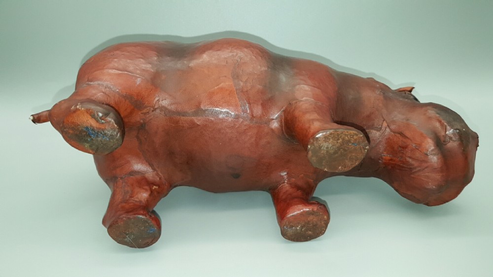 Charming Antique Leather Hippopotamus Retailed by Liberty of London View III